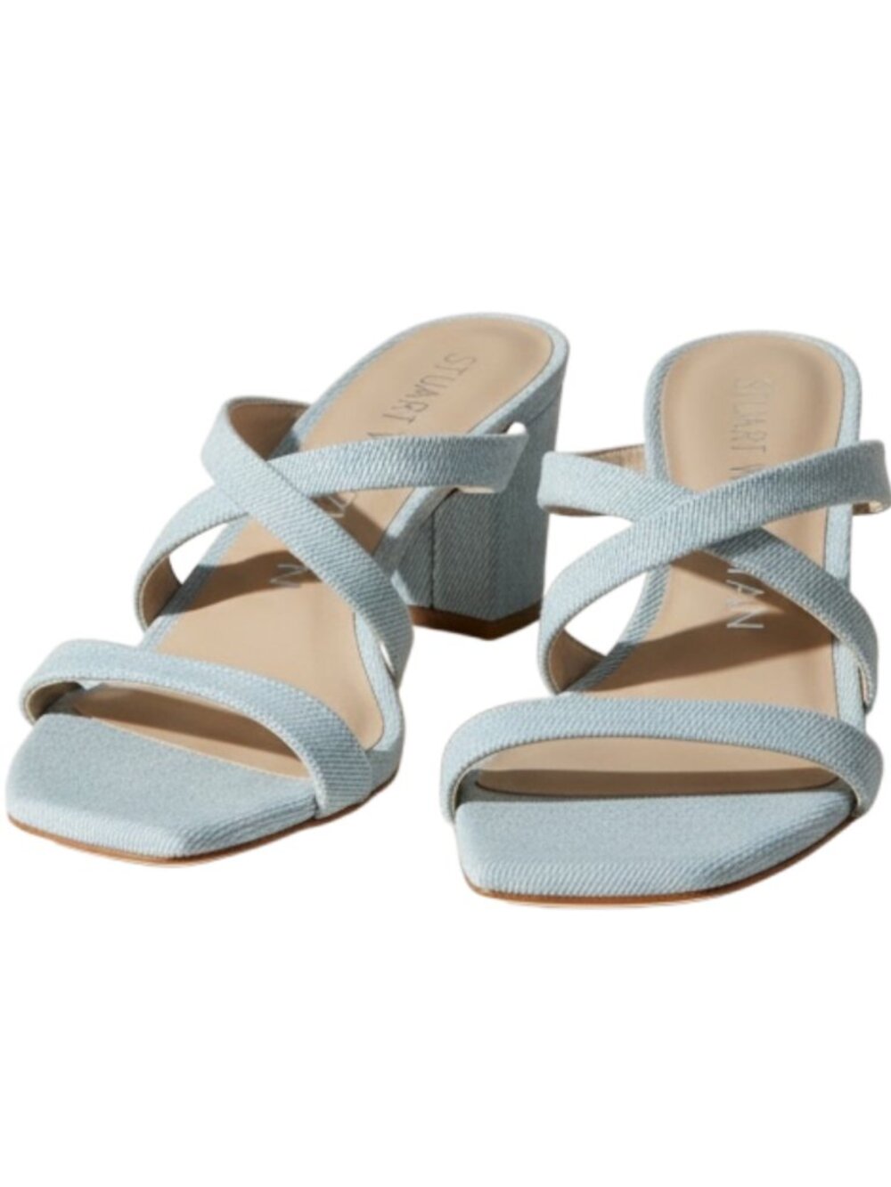 Stuart Weitzman Aleena Light Denim Sandal Slide Heel 50 Block Size 7 New